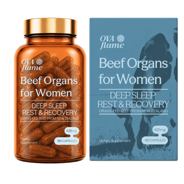 OVA flame Deep Sleep Rest & Recovery – amber glass bottle (180 capsules) with its box