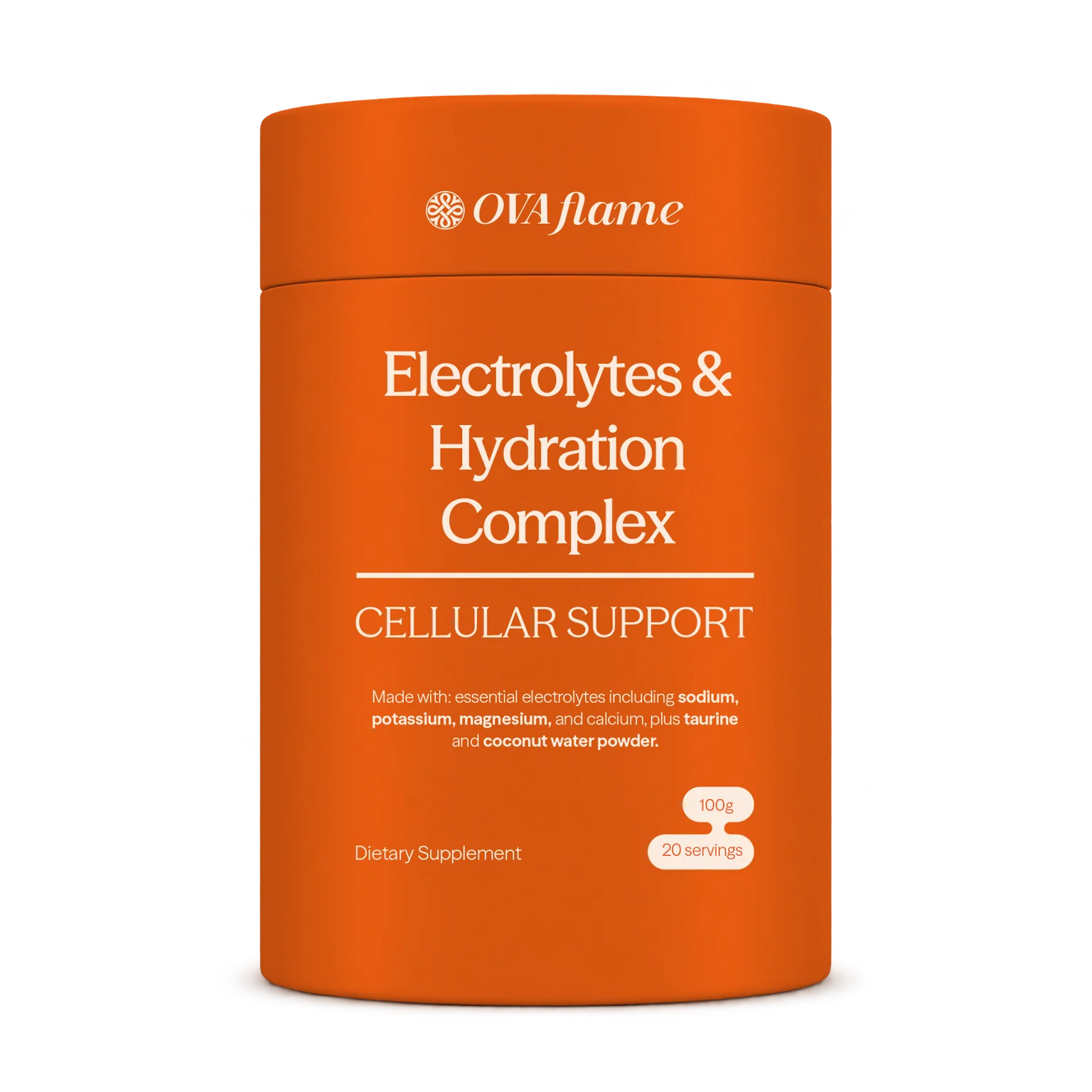 OVA flame Electrolytes & Hydration Complex – orange canister, 100 g