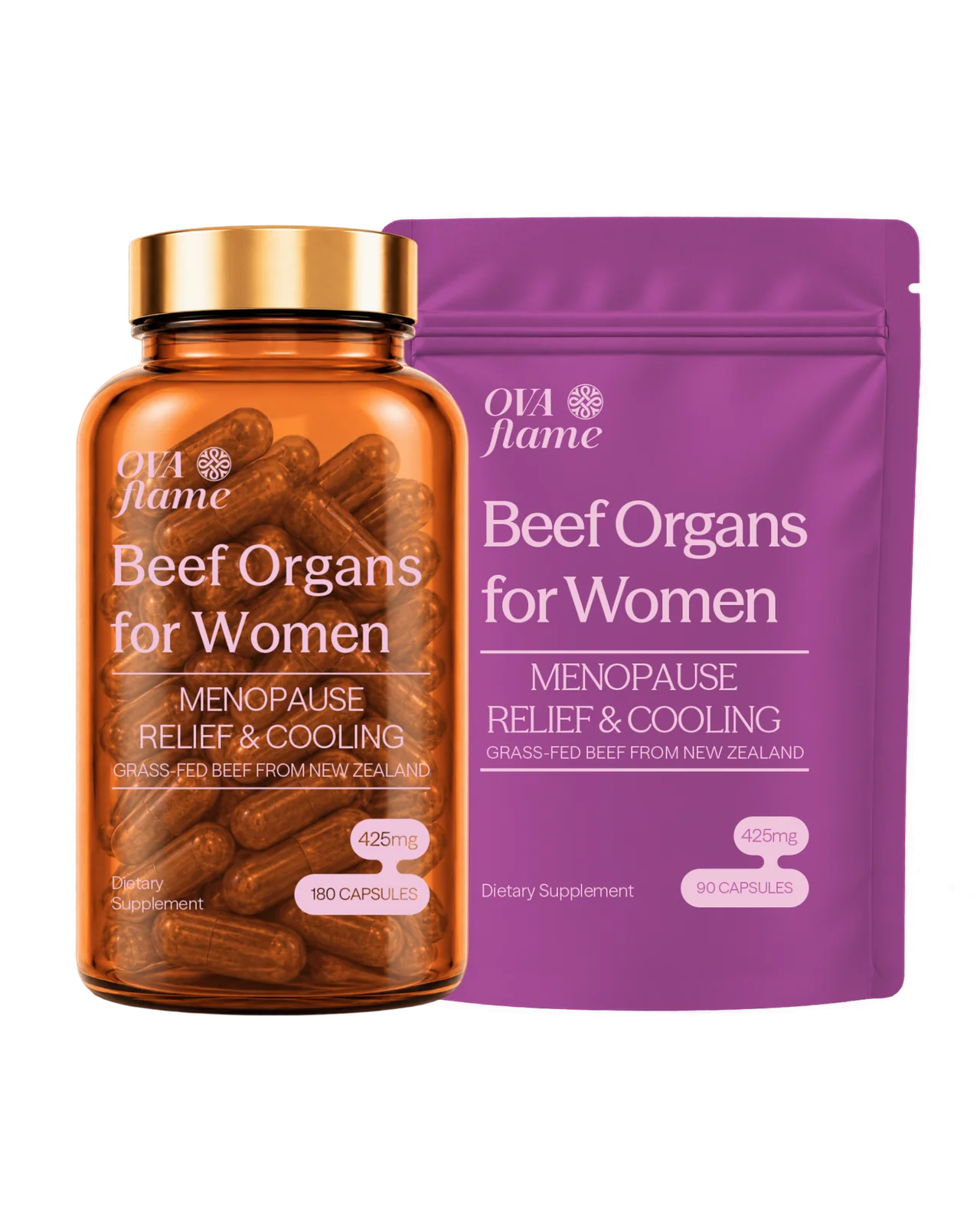 OVA flame Menopause Relief & Cooling – amber glass bottle and pouch