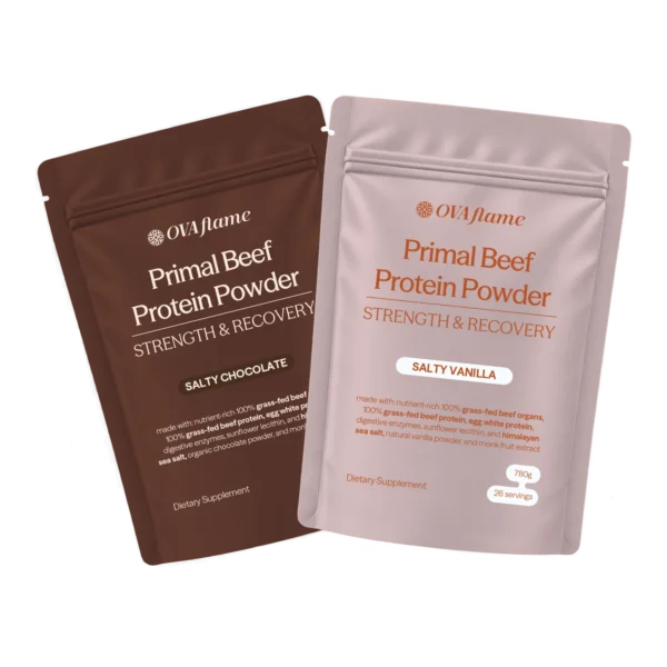 OVA flame Primal Beef Protein Powder – Salty Chocolate and Salty Vanilla pouches