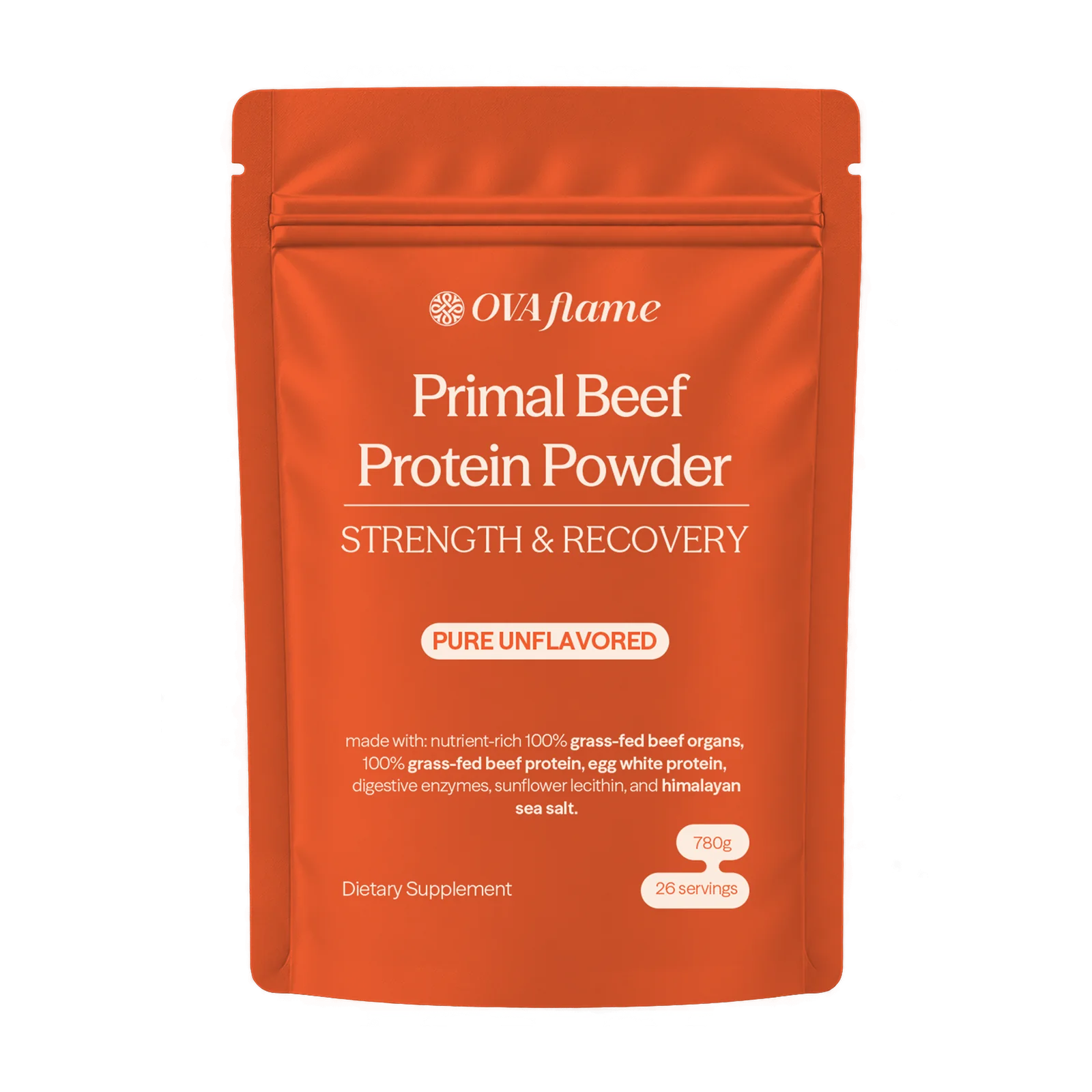 OVA flame Primal Beef Protein Powder – Pure Unflavored, 780 g pouch