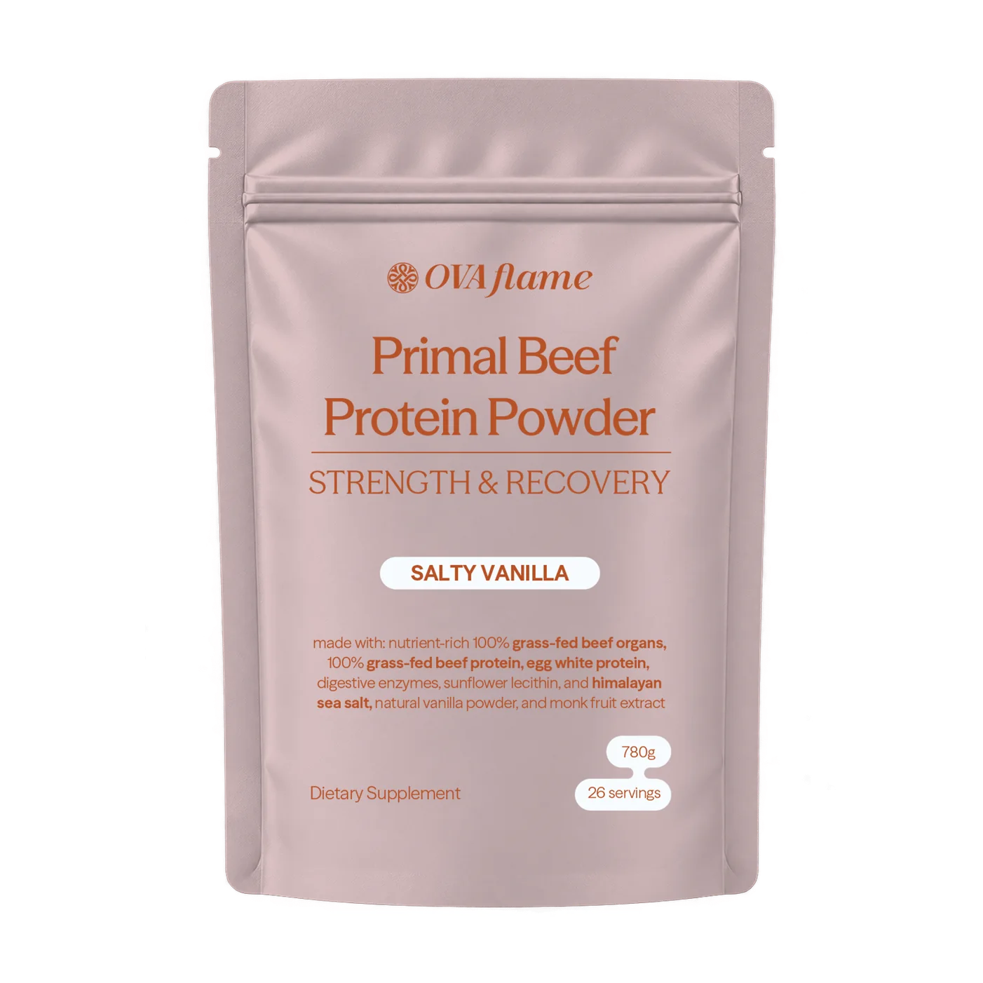 OVA flame Primal Beef Protein Powder – Salty Vanilla, 780 g pouch