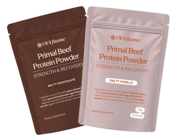 OVA flame Primal Beef Protein Powder – Salty Chocolate and Salty Vanilla pouches
