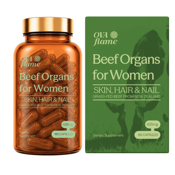 OVA flame Skin, Hair & Nail – amber glass bottle (180 capsules) with its box